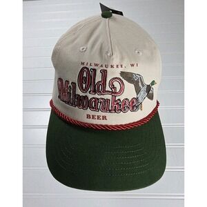 Old Milwaukee Beer Duck Hat NWT Rope Snapback Cream Green Bioworld Retro (